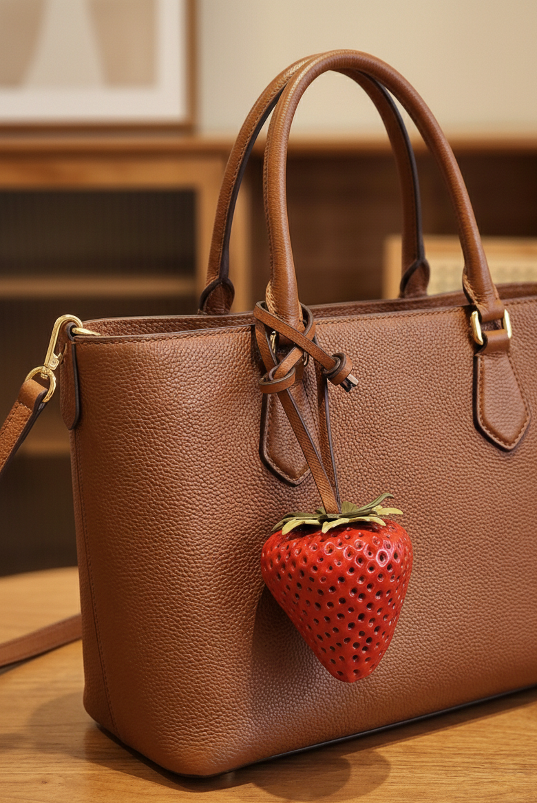 Glossy Strawberry Bag Charm Red and Pink Strawberry Purse Accessory