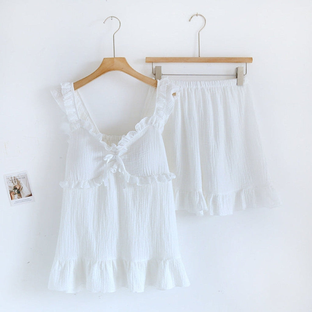 Sweet Ruffle Shorts Pajama Set / Pink