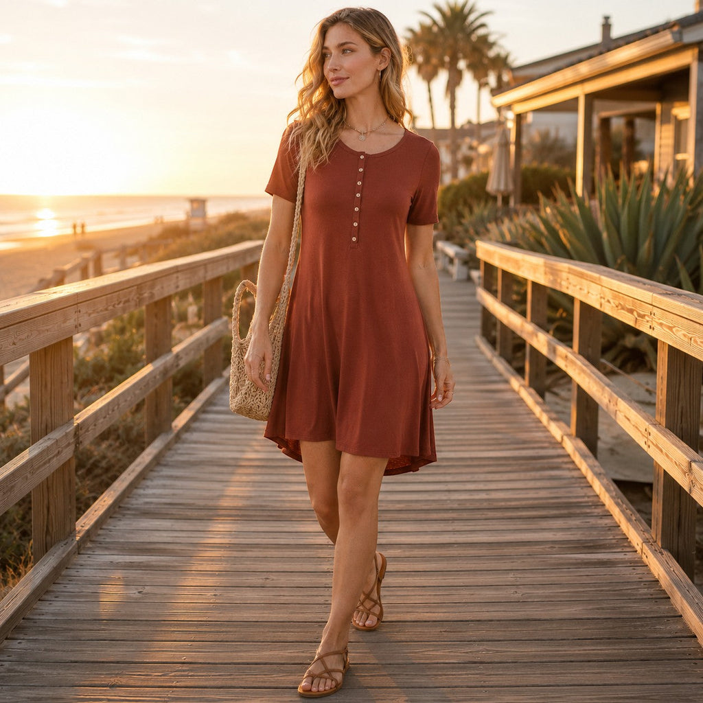 Casual Short Sleeve Button Front Dress