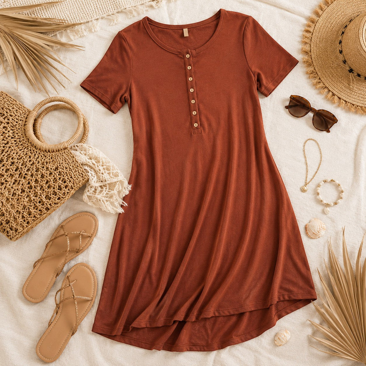 Casual Short Sleeve Button Front Dress