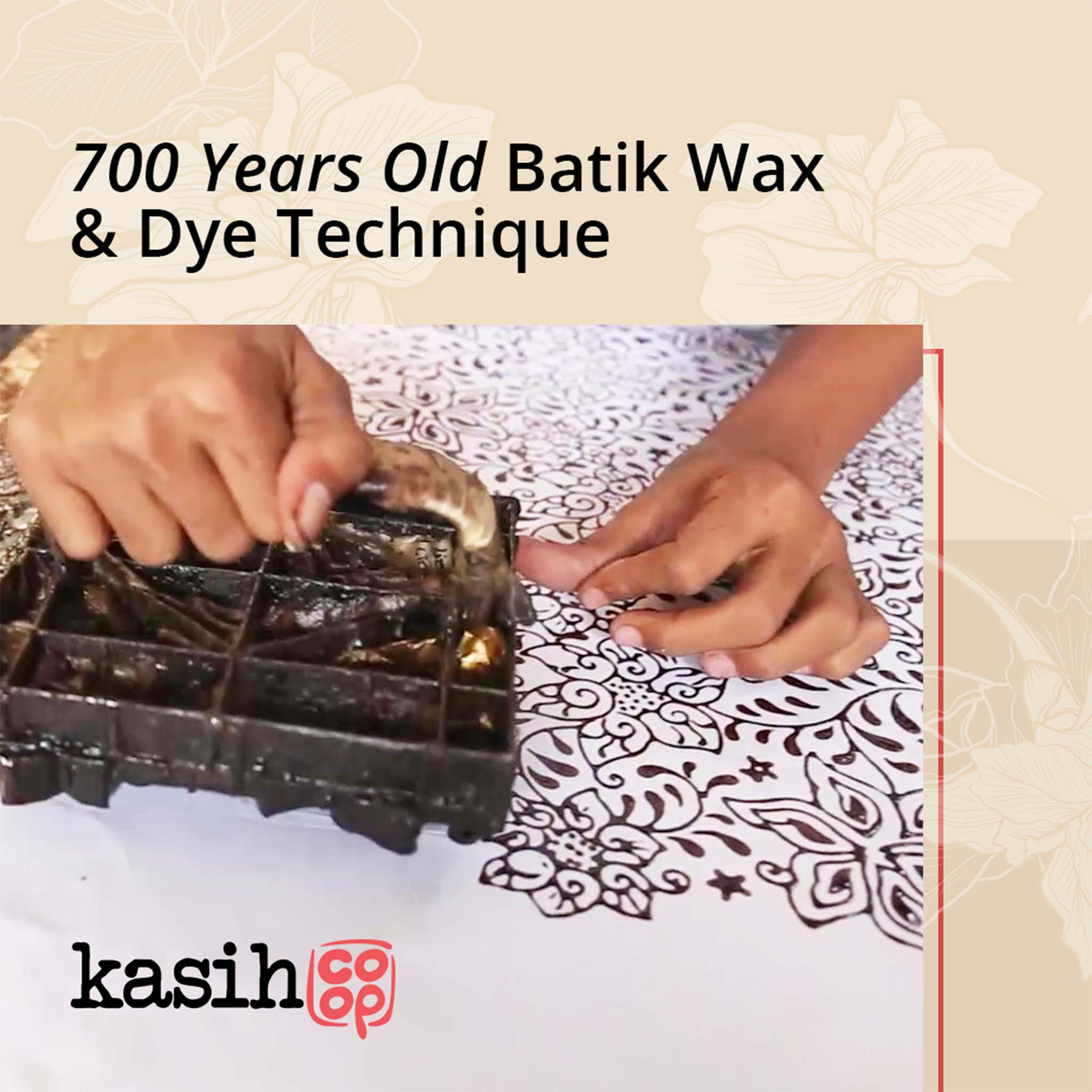 Handmade Batik Scarf, soft Cotton, Leaf Grid, Green, Leaves, Vines, Cream