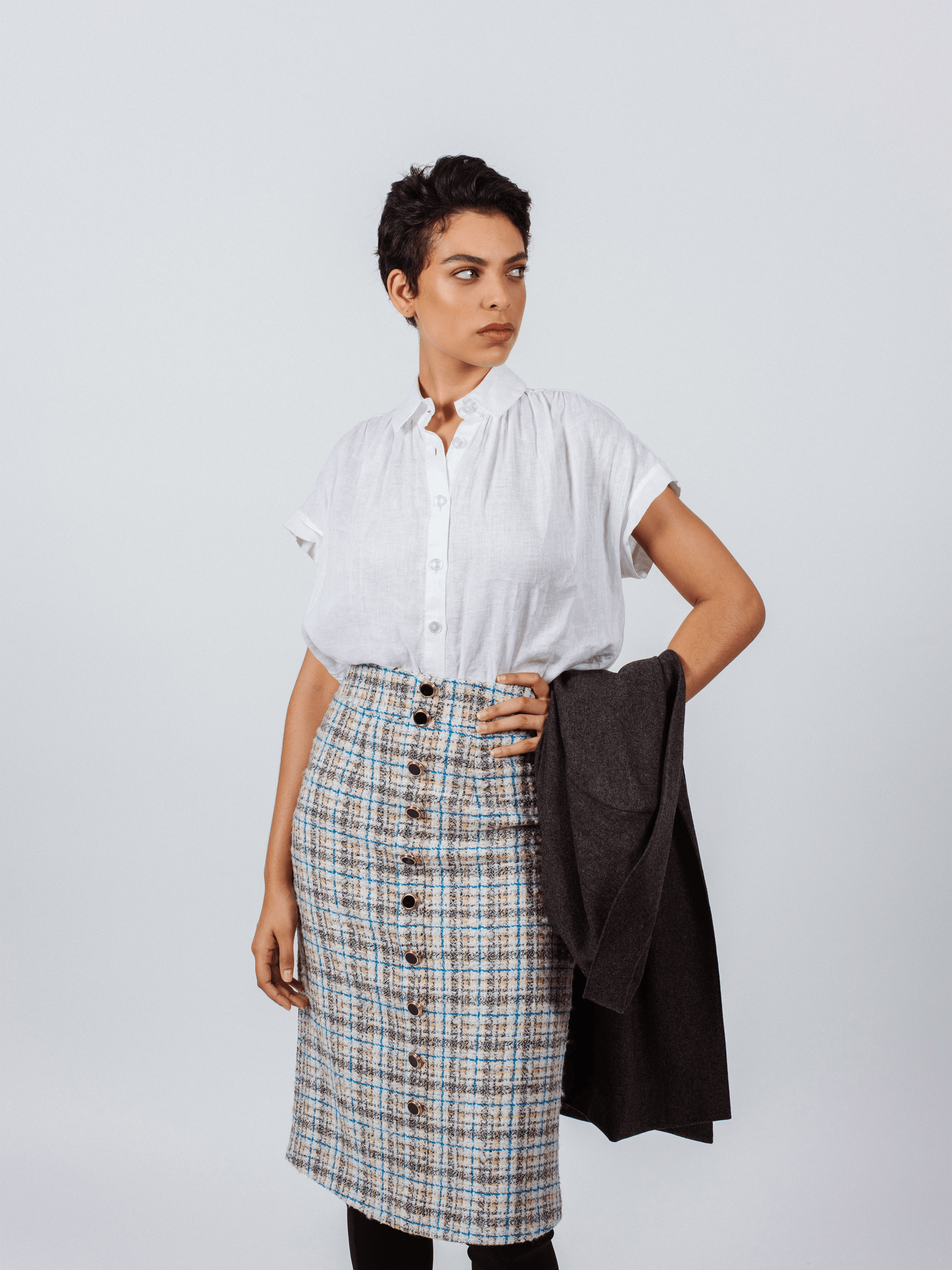 Luxe Plaid Tweed Pencil Skirt – Women’s Chic Tweed Skirt