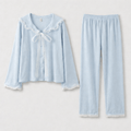 Rosy Velvet Coquette Lace Pajama Set / Blue