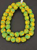 Fused Krobo Recycled Glass Beads 12–14mm | Green Yellow Handmade African Glass Beads from Ghana