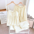 Vintage Floral Tank Cardigan and Long Pants Pajama Set / Yellow