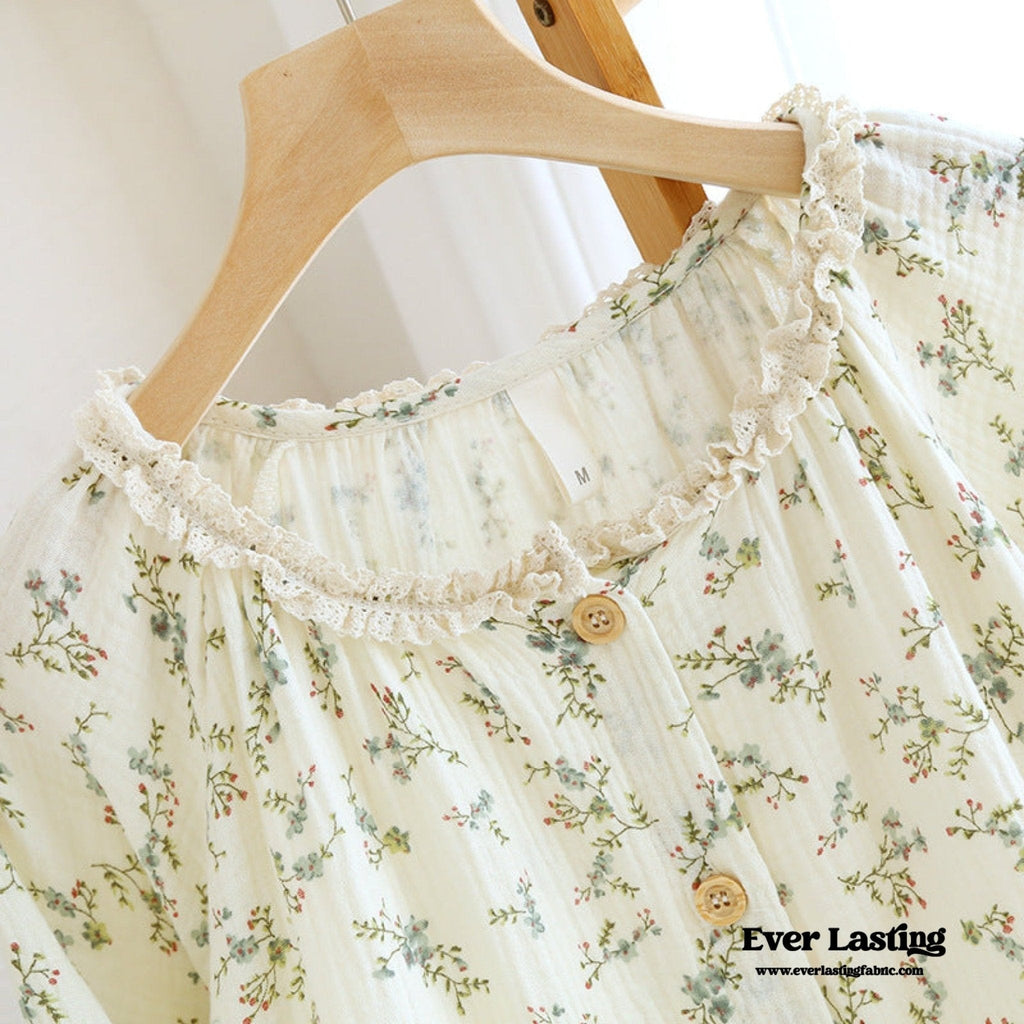 Vintage Floral Tank Cardigan and Long Pants Pajama Set / Yellow