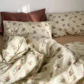 Vintage Inspired Floral Bedding Set / Brown + Beige