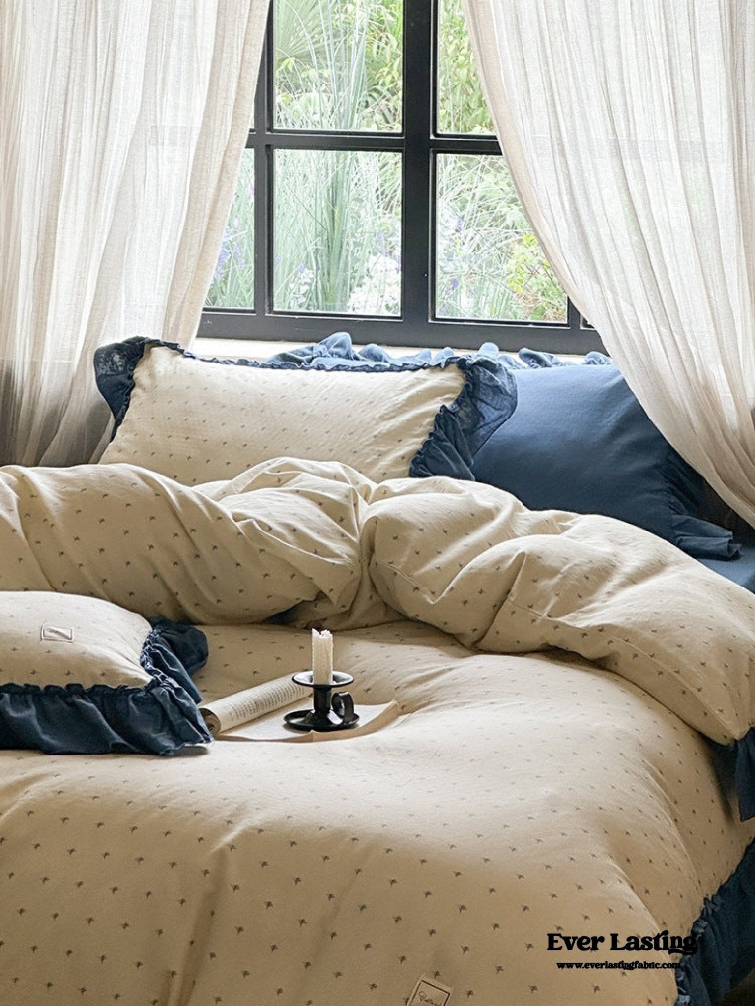 Vivienne Floral Double Gauze Bedding Set / Blue Ocean