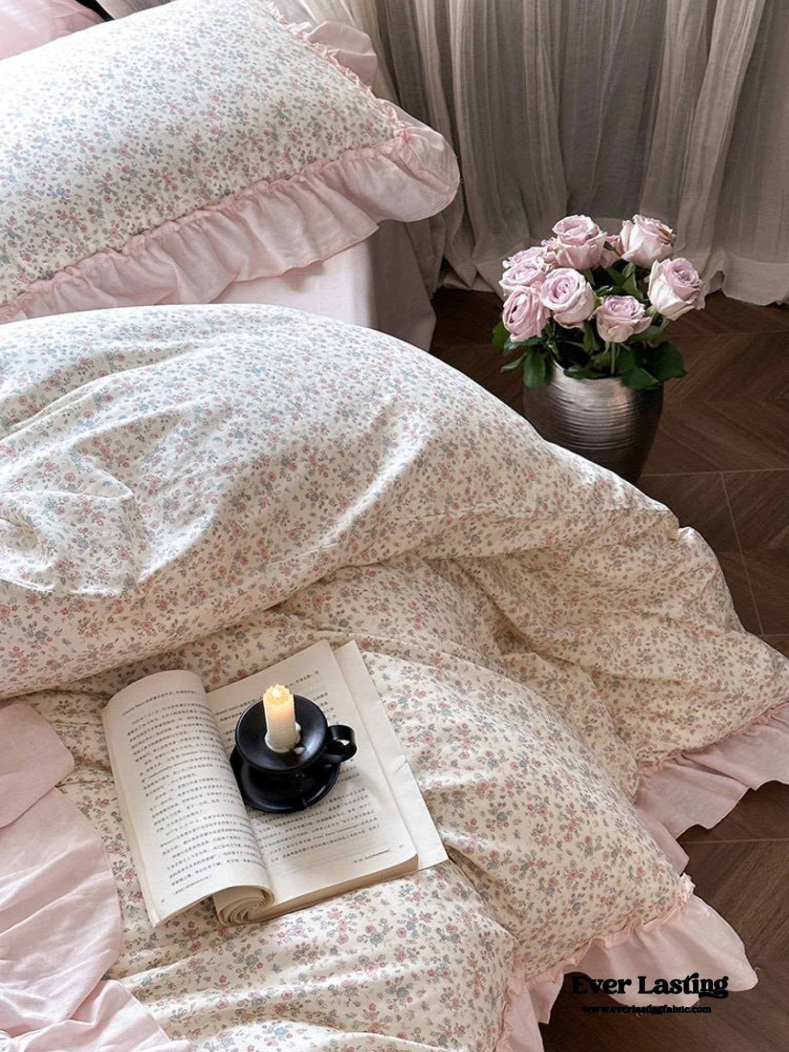 Vivienne Floral Double Gauze Bedding Set / Blue Ocean