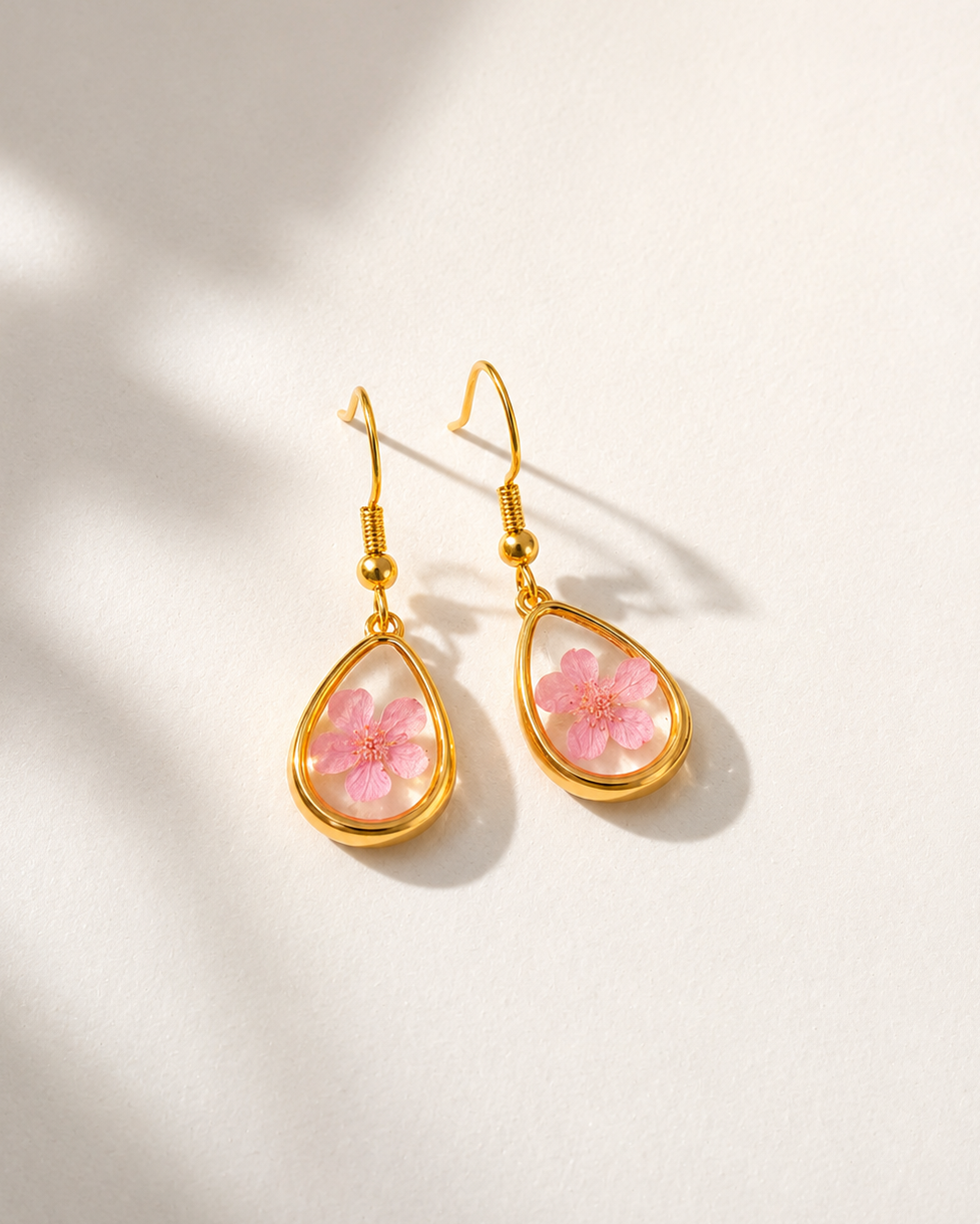 Wildflower Gold Dangle Earrings Large Pendant