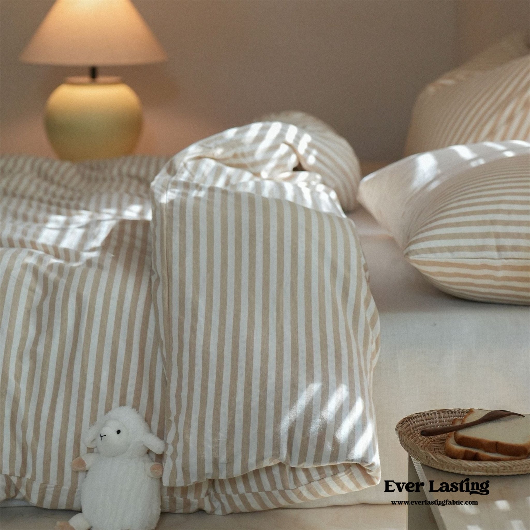 Wren Fresh Striped Jersey Knit Bedding Set / Beige