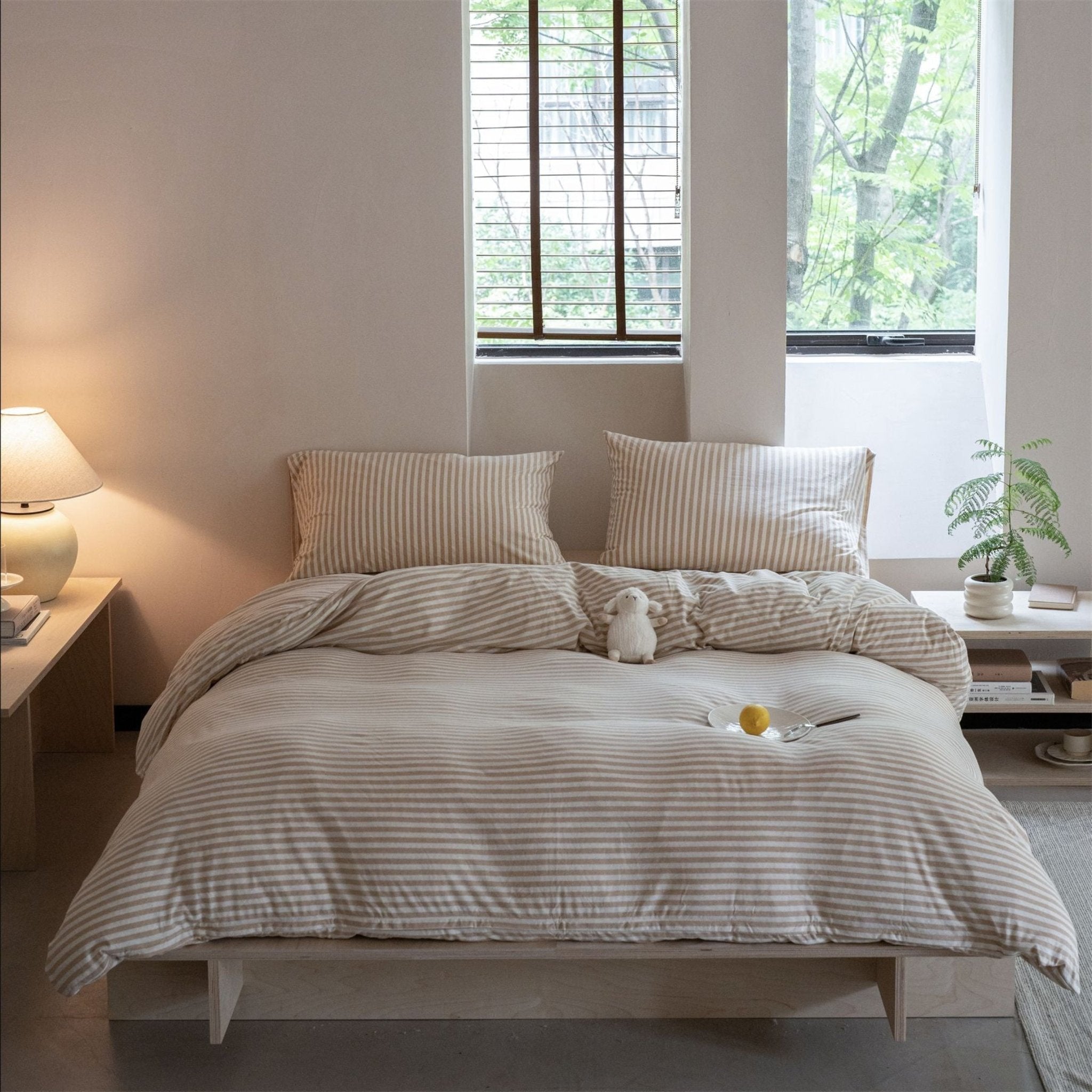 Wren Fresh Striped Jersey Knit Bedding Set / Green