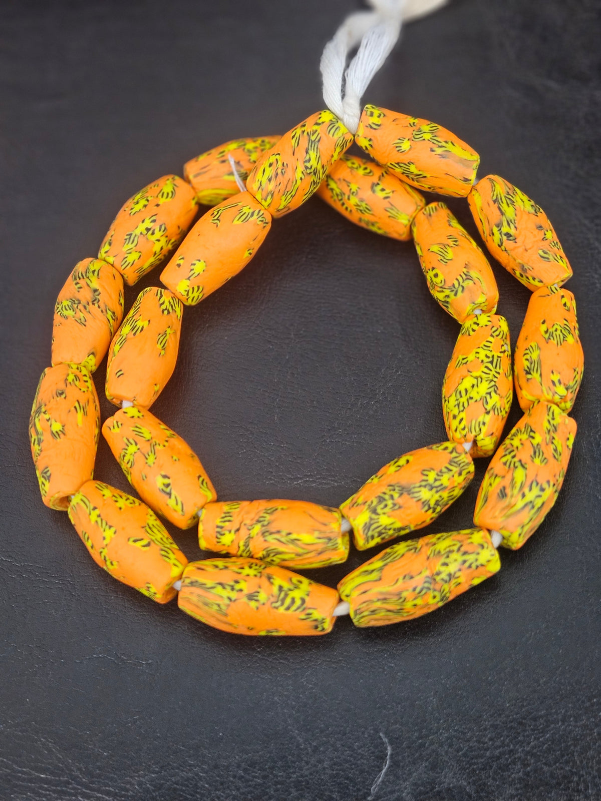 XL Orange Fusion Krobo Recycled Glass Beads | Handmade African Statement Beads from Ghana