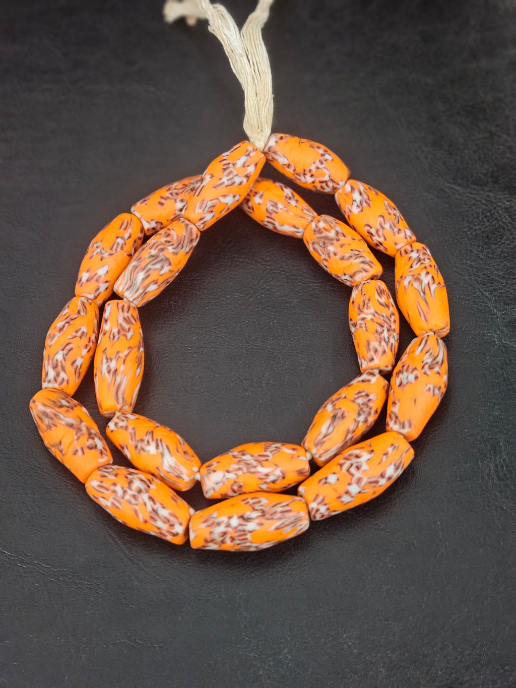 XL Orange Fused Krobo Recycled Glass Beads | Handmade African Statement Beads from Ghana